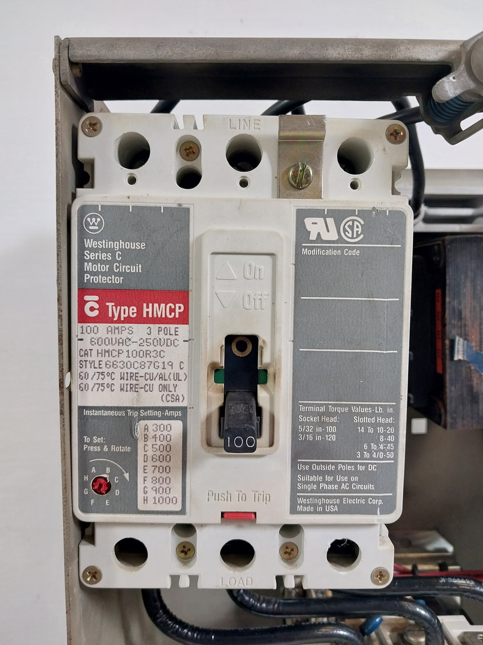 Westinghouse Type W Size 3 Starter 100A Breaker 24" MCC Bucket 100 Amp HMCP (BJ0588-2)