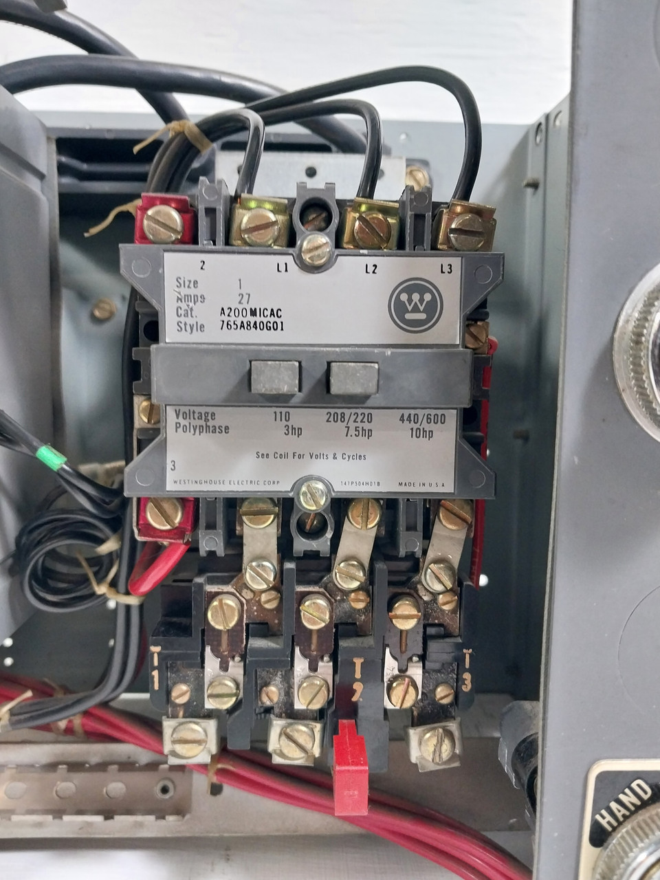 Westinghouse Type W Size 1 Starter 15A Breaker 12" MCC Bucket 15 Amp (BJ0591-3)