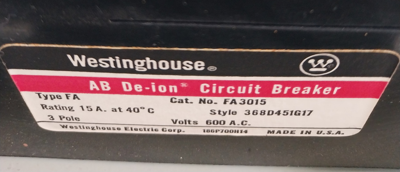 Westinghouse Type W 30/15 Amp 12" Breaker Type Dual Feeder MCC Bucket 30A/15A (BJ0595-1)