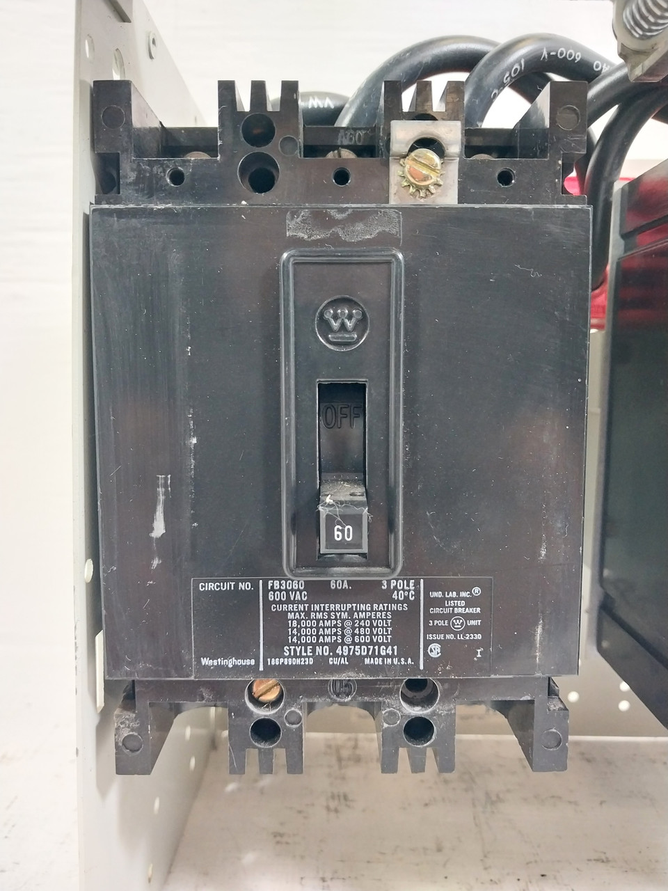 Westinghouse Type W 60A Dual Breaker 12" Feeder MCC Bucket 60 Amp FB (BJ0601-1)