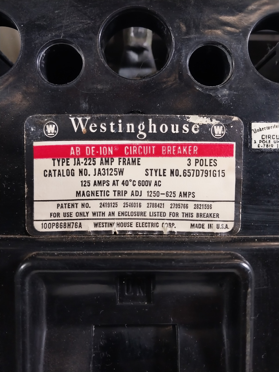 Westinghouse Type W 125 Amp Breaker Feeder MCC Bucket 24" 125A JA (BJ0600-1)
