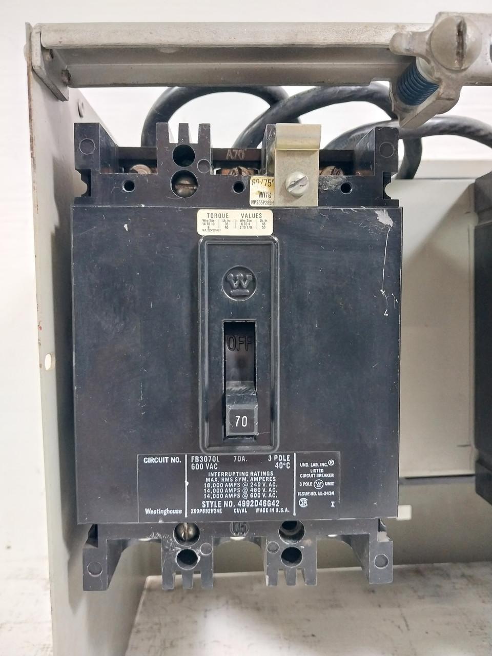 Westinghouse Type W 30/70 Amp Dual Breaker 12" Feeder MCC Bucket 30A/70A (BJ0607-1)