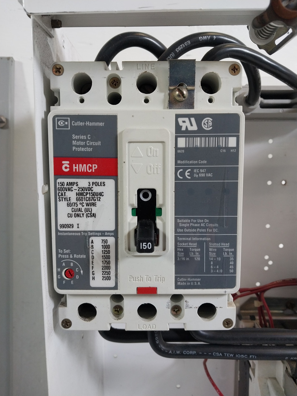 Westinghouse Type W Size 4 Starter 150A Breaker 24" MCC Bucket 150 Amp HMCP A200 (BJ0621-2)