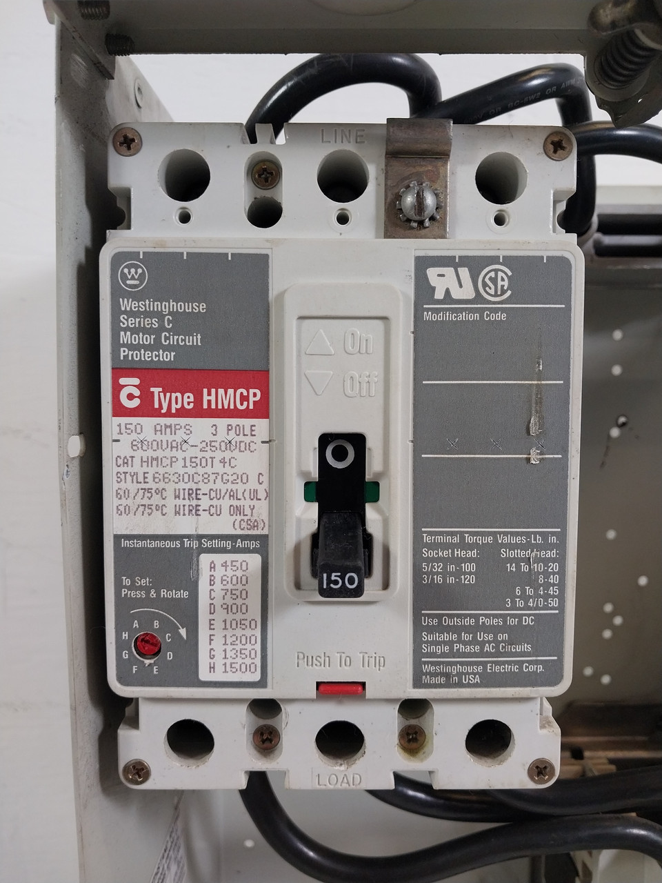 Westinghouse Type W Size 4 Starter 150A Breaker MCC Bucket 24" 150 Amp A200M4CXD (BJ0620-1)