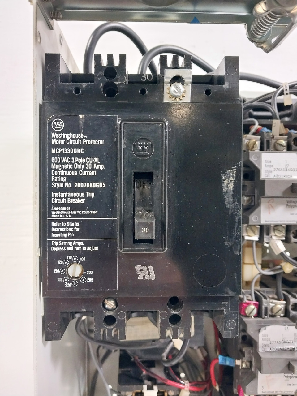 Westinghouse Type W Size 1 FVR Reversing Starter 30 Amp Breaker 18" MCC Bucket (BJ0623-1)