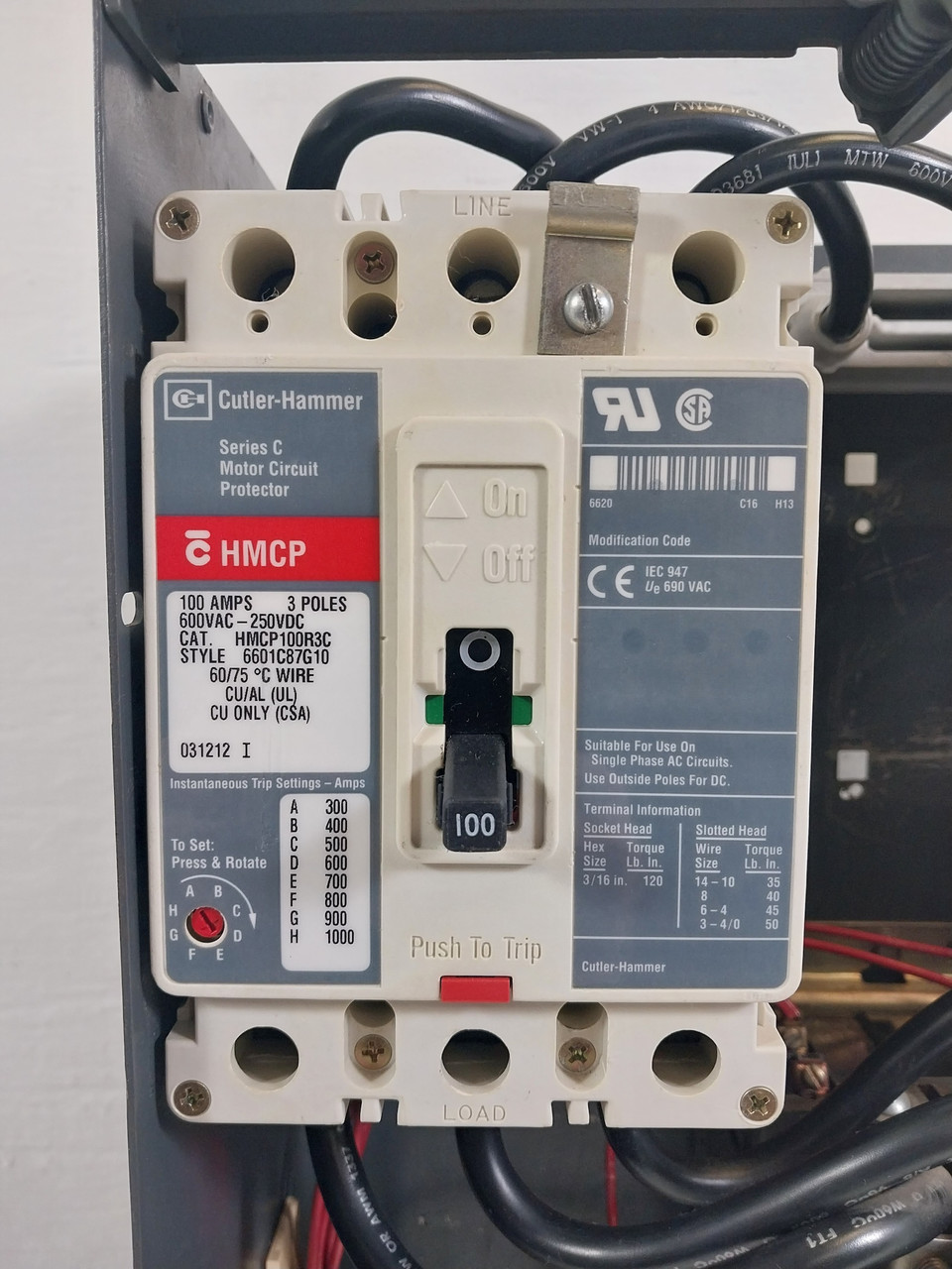 Westinghouse Type W Size 3 Starter 100 Amp Breaker 24" MCC Bucket HMCP *No Door* (BJ0634-1)