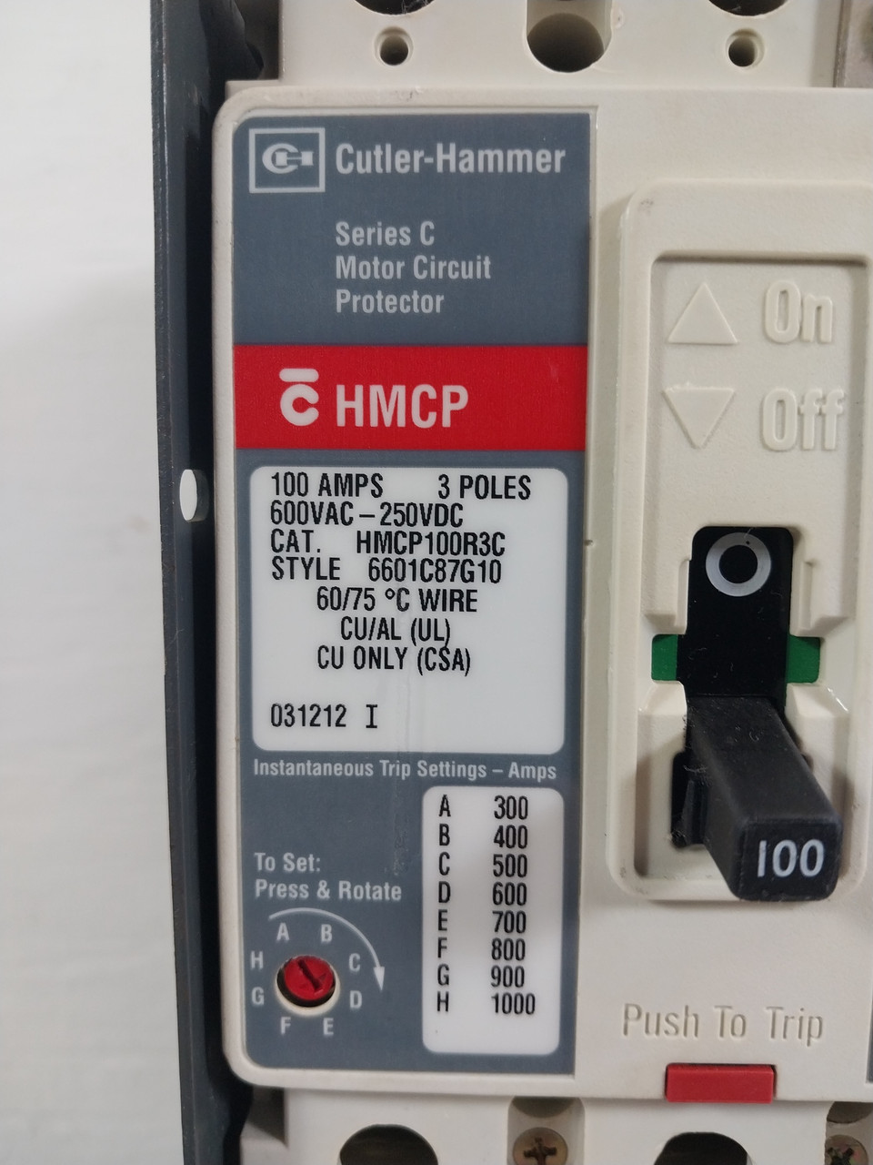 Westinghouse Type W Size 3 Starter 100 Amp Breaker 24" MCC Bucket HMCP *No Door* (BJ0634-1)