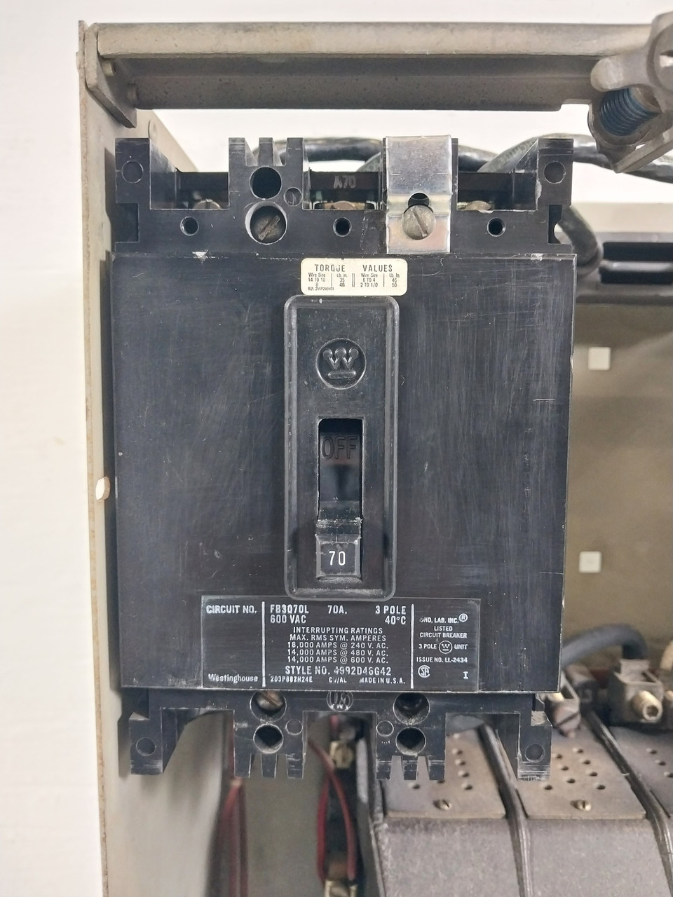 Westinghouse Type W Size 3 Starter 70A Breaker MCC Bucket 24" *No Door* FB3070L (BJ0631-1)