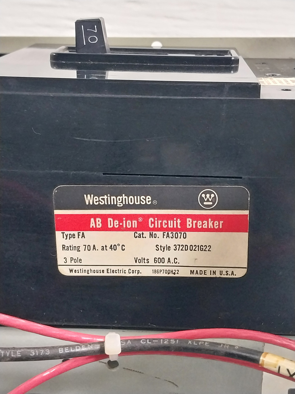 Westinghouse Type W Size 3 Starter 70A Breaker MCC Bucket 24" *No Door* FA3070 (BJ0632-1)