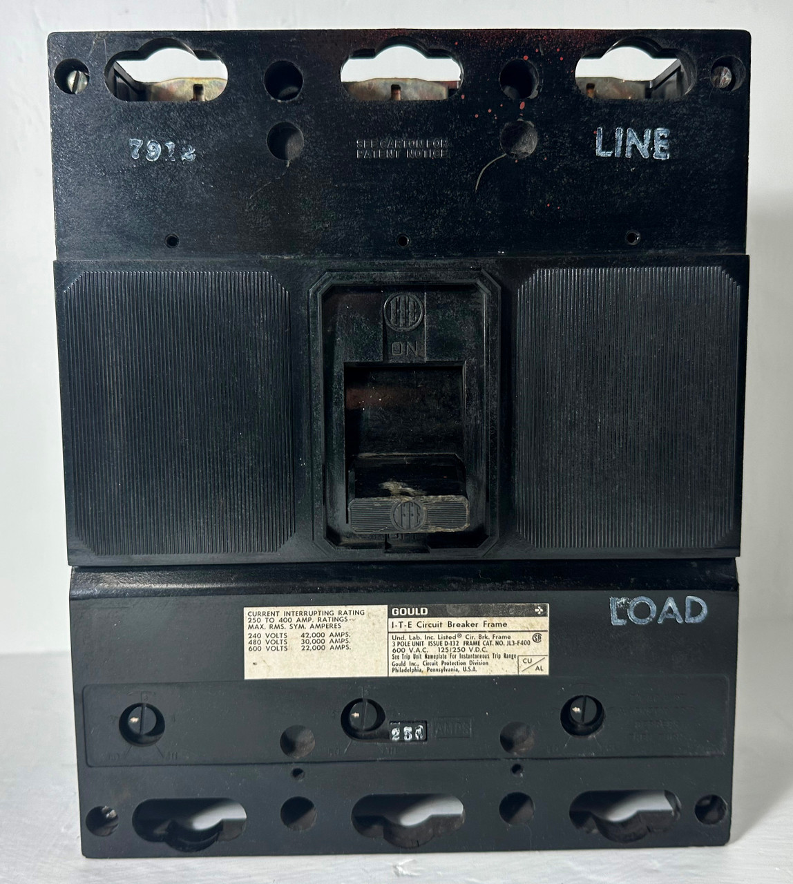 Gould I-T-E JL3-F400 400A Circuit Breaker w/ 250 Amp Trip 480/600V 3P JL3F400 (EM4924-1)