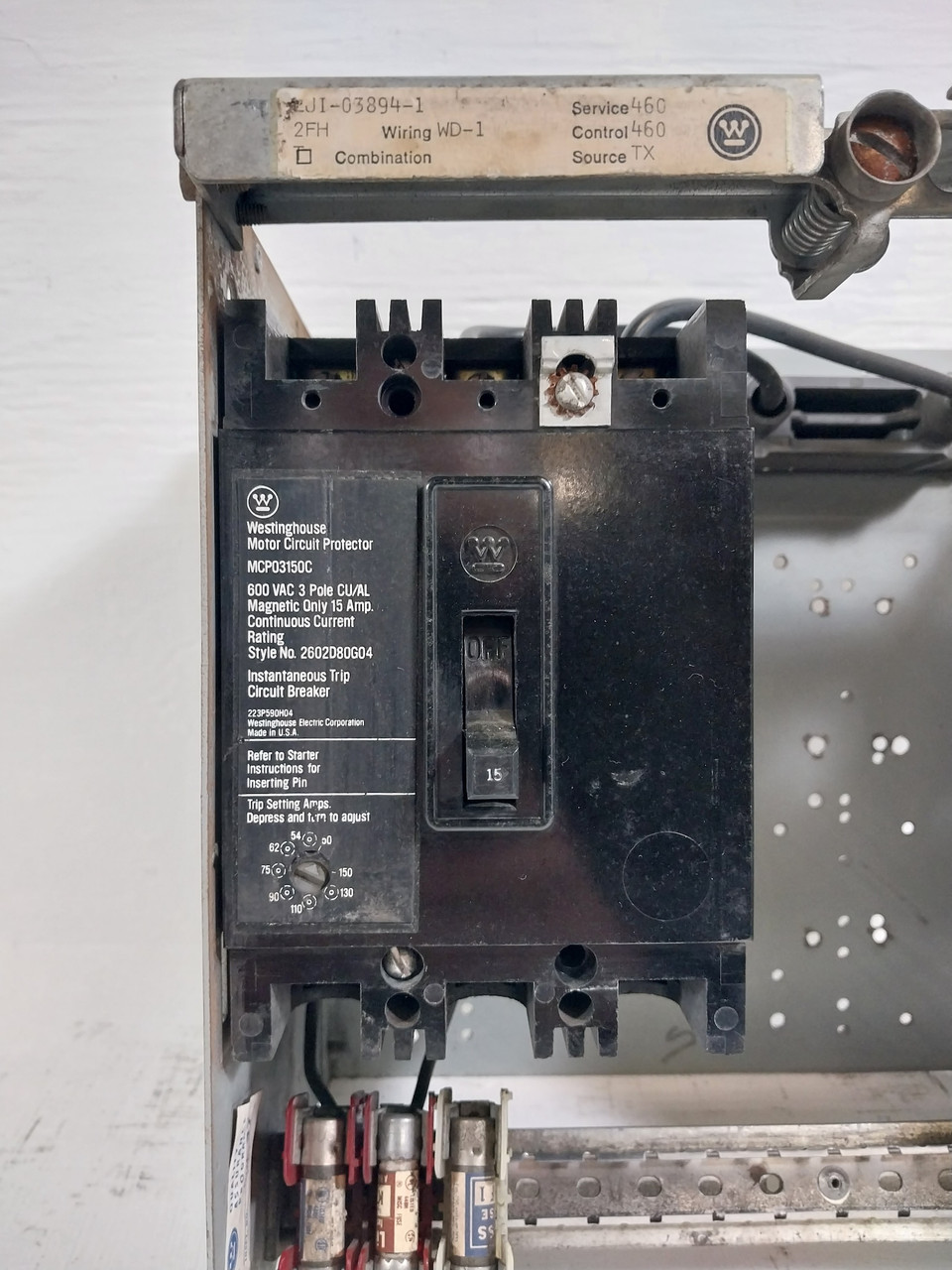 Westinghouse Type W 15 Amp Breaker Type Feeder MCC Bucket 12" 15A MCP (BJ0580-5)