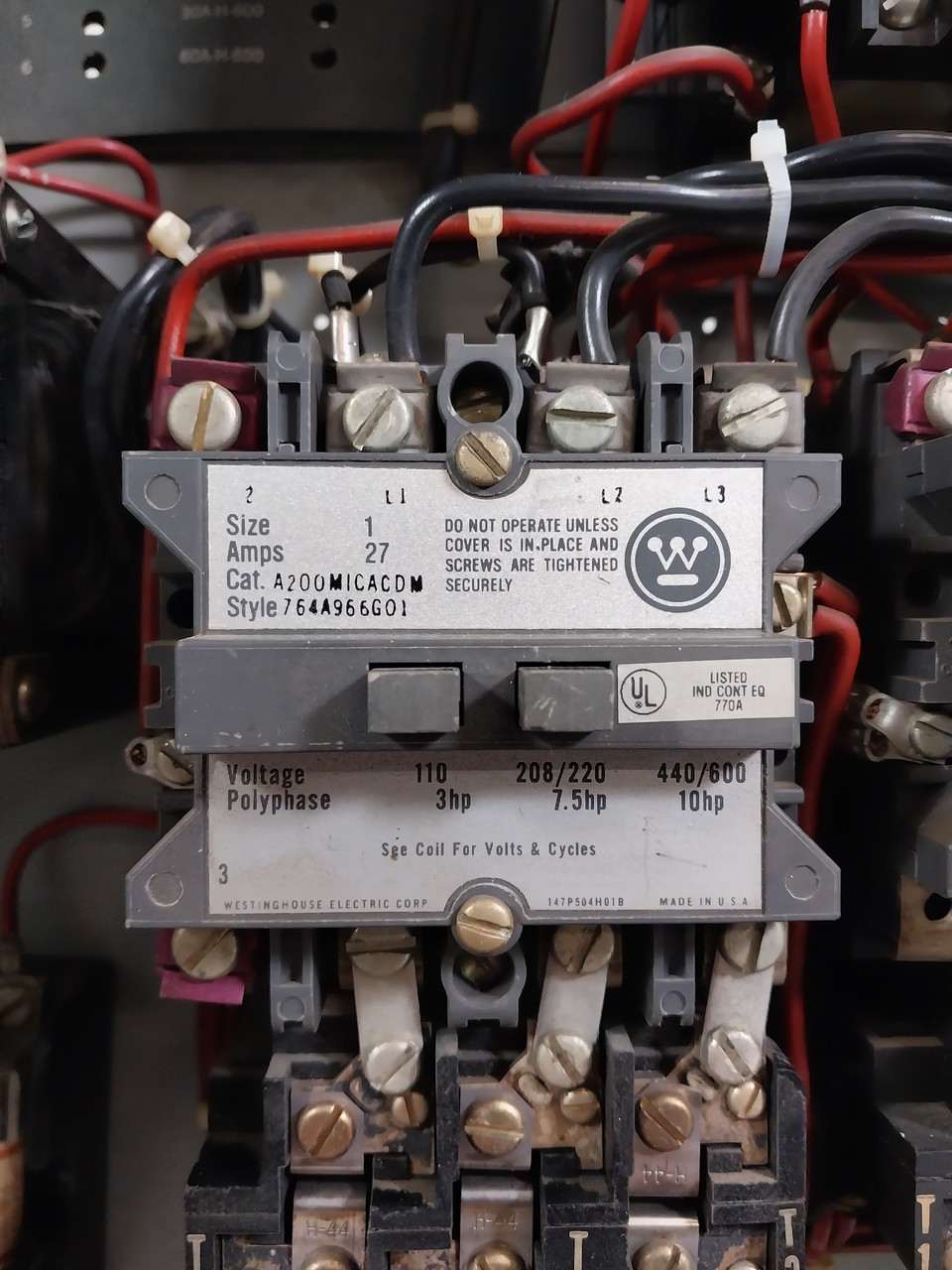 Westinghouse Type W 2-Speed Size 1 Starter 60 Amp Breaker Type MCC Bucket 24" (BJ0643-1)