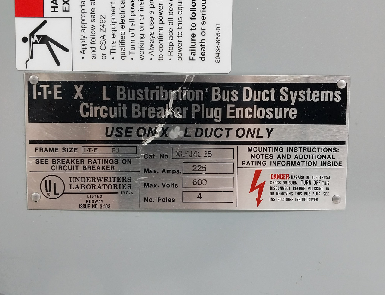 ITE XLFJ4225 200A 600V XL Breaker Bus Plug Busway Switch 3P4W 200 Amp XJ-L XLVB (BJ0557-2)