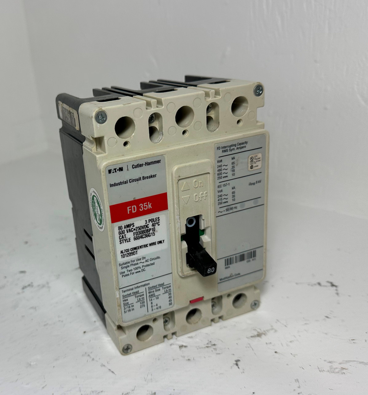Image of Eaton FD3080BP10 80A Circuit Breaker Glossy Red 3 Pole 480/600V FD3080 80 Amp