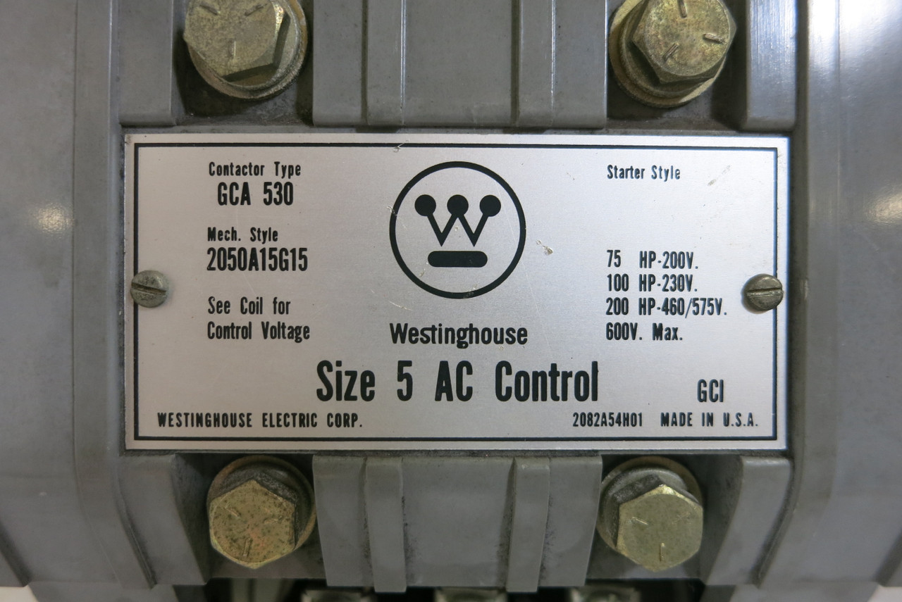Westinghouse GCA-530 Size 5 Starter Style 20550A1G15 200 HP 480V Coil Sz5 (BJ0712-1)