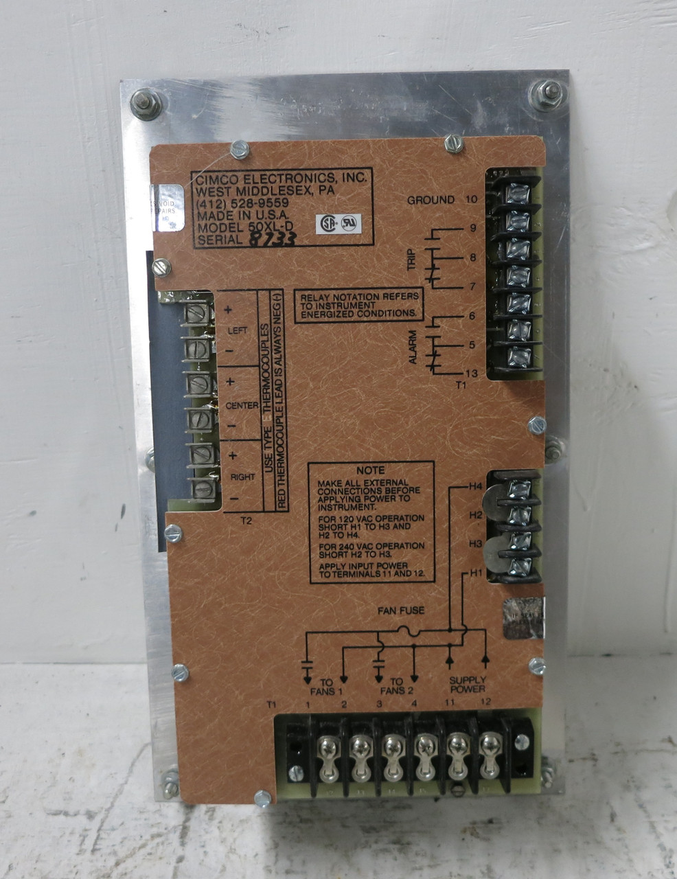 Cimco 50XL-D Transformer Winding Temperature Indicator Control Panel 50XLD (DW5938-5)