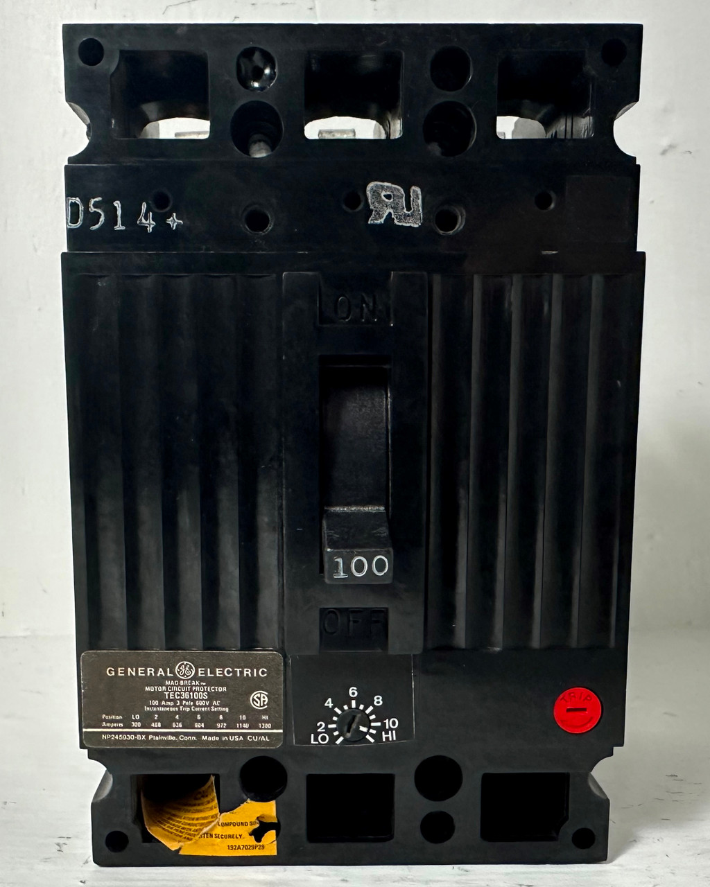 GE TEC36100S 100A Mag-Break Motor Circuit Breaker 600V 100 Amp General Electric (EM4995-33)