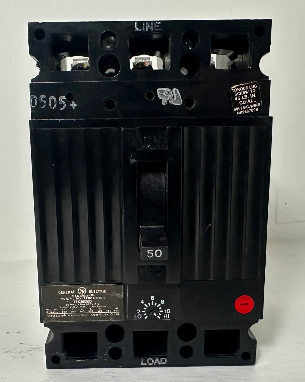 GE TEC36050S 50A Mag-Break Motor Circuit Breaker 600V 3P 50 Amp General Electric (EM4998-1)