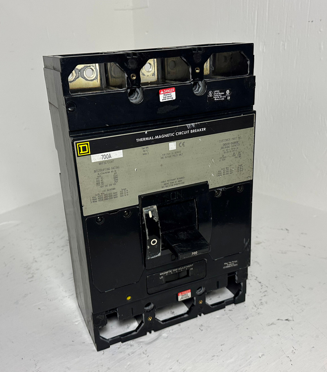 Image of Square D MHP36700MT 700A Circuit Breaker 480/600V Type MAL 3P MHP36700 700 Amp