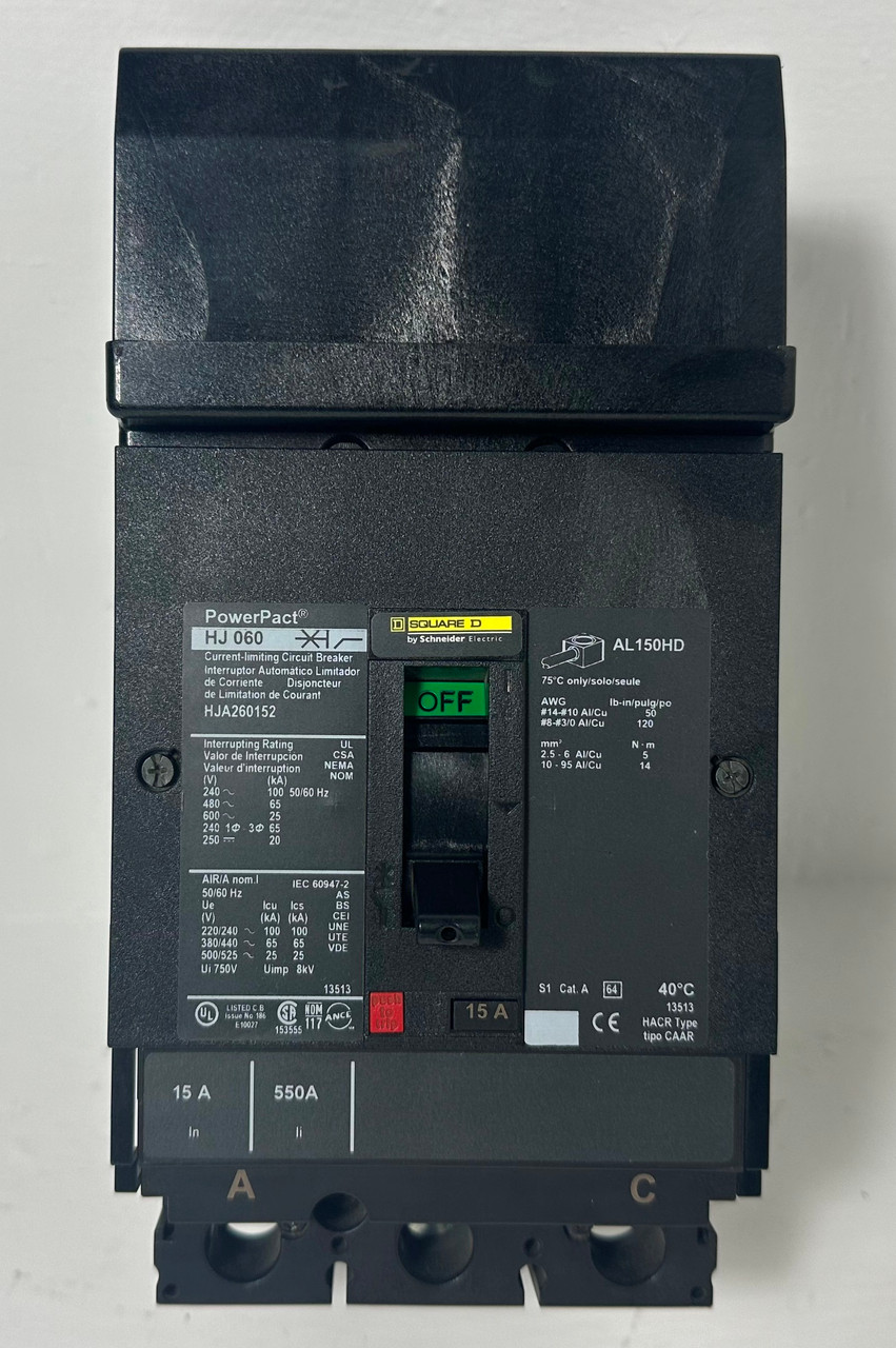 Square D I-Line HJA260152 60A PowerPact 2 Pole Circuit Breaker w/ 15 Amp Trip 2P (EM5024-1)