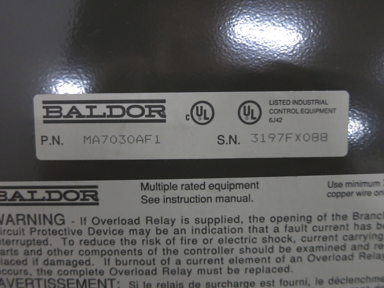 NEW Baldor MA7030AF1 Solid State Motor Starter Control 40A Breaker MA7030X 3R (DW6053-1)