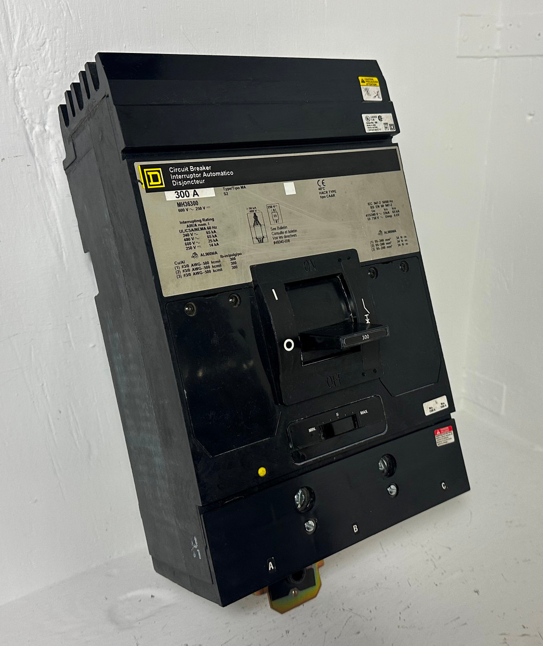 Square D I-Line MH36300 300A Circuit Breaker 480/600V 3P Type MA 300 Amp HACR (EM5044-1)