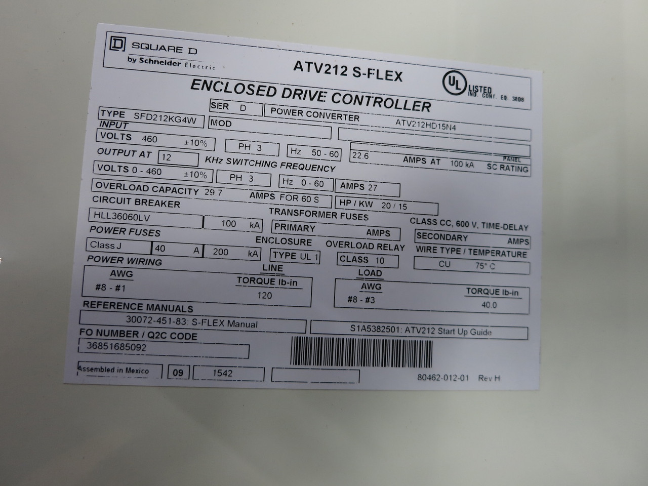 NEW Square D ATV212 S-Flex VS Drive Controller 20 HP Enclosed SFD212KG4W VFD 460 (DW6092-3)
