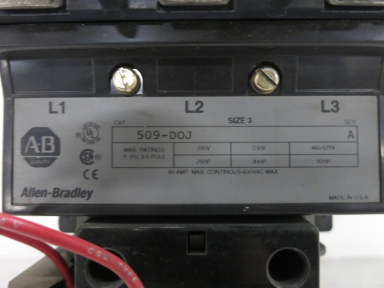 Allen Bradley 509-DOJ Size 3 Motor Starter 120V Coil 90A 50 HP 509-D0J (DW6102-1)