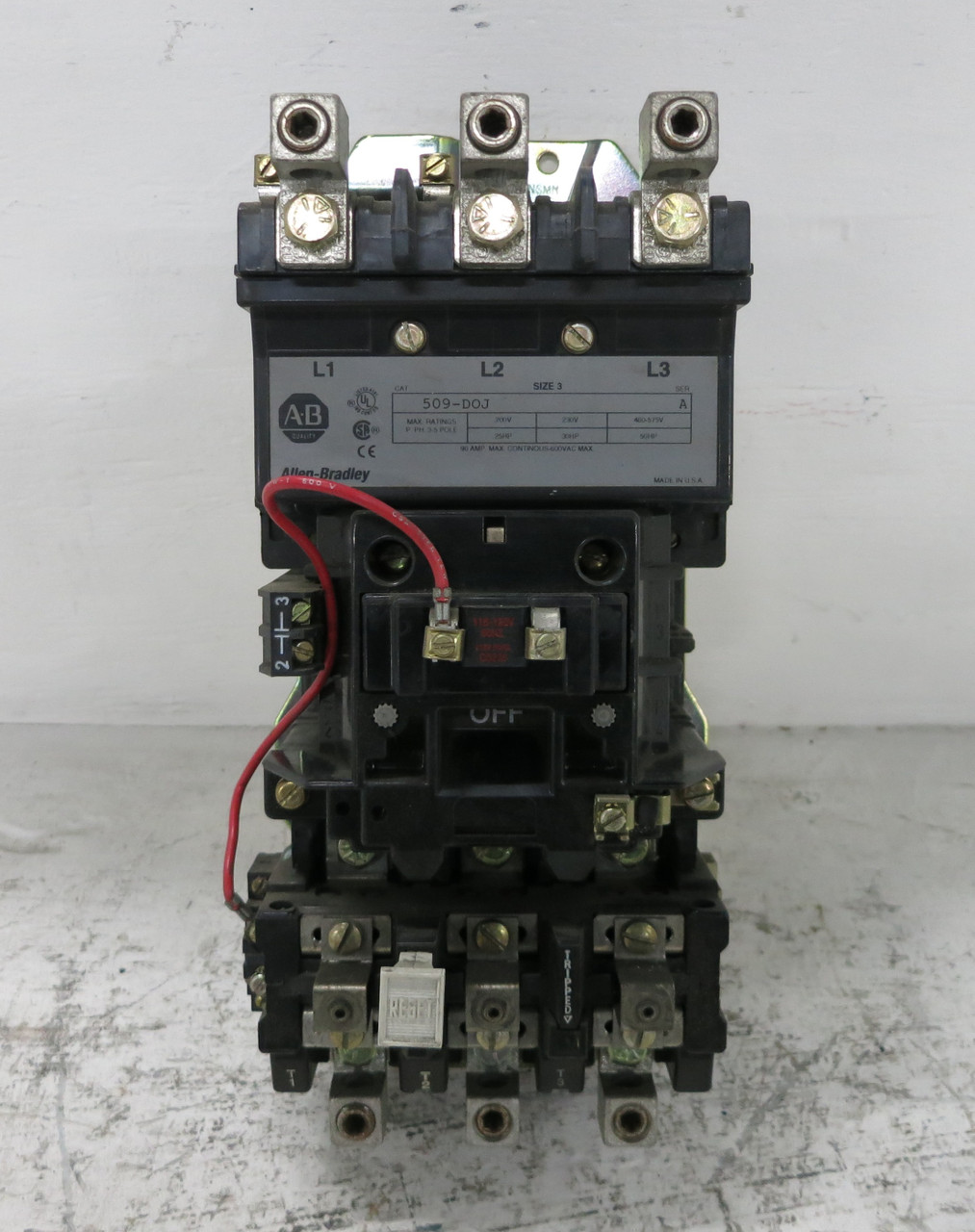 Allen Bradley 509-DOJ Size 3 Motor Starter 120V Coil 90A 50 HP 509-D0J (DW6102-1)