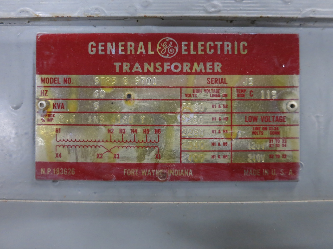 GE 5 kVA 2400 to 240/120 V 1PH Transformer 9T25B9701 Single Phase 2400V 240V (DW6112-1)