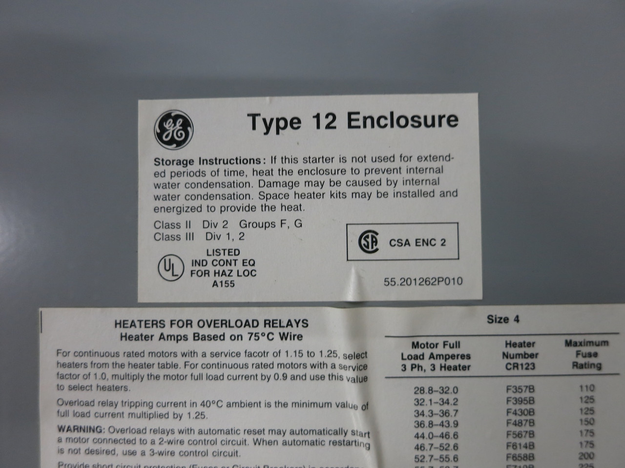 GE CR309F2** Enclosed Size 4 Reversing Motor Starter 135A 100HP Type 12 300-Line (DW6182-1)