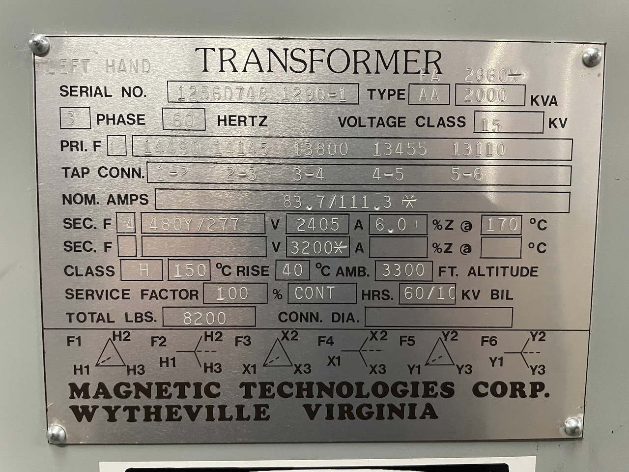 GE 2660/2000 kVA 13800 to 480Y/277 V Transformer + 600A 15kV Switch Versa-Rupter (DW6183-1)