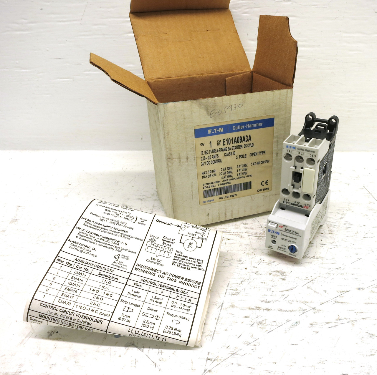 NEW Eaton E101A09A3A Motor Starter 9A 24V Coil .25-.8A Overload FVNR 5HP @ 460V (DW6217-1)