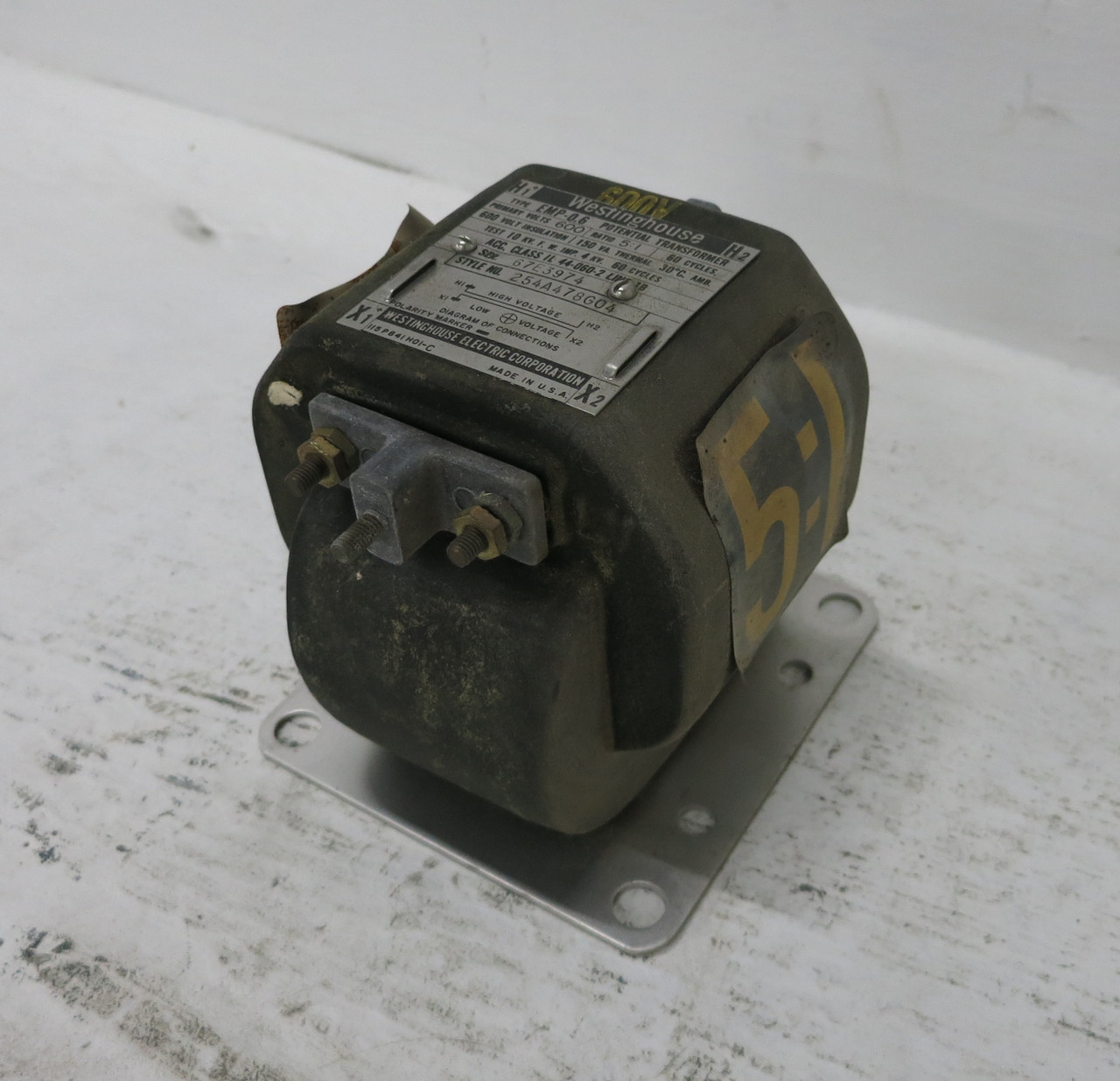 Westinghouse 254A478G04 Type EMP-0.6 Potential Transformer Ratio 5:1 600V CT PT (DW6268-2)