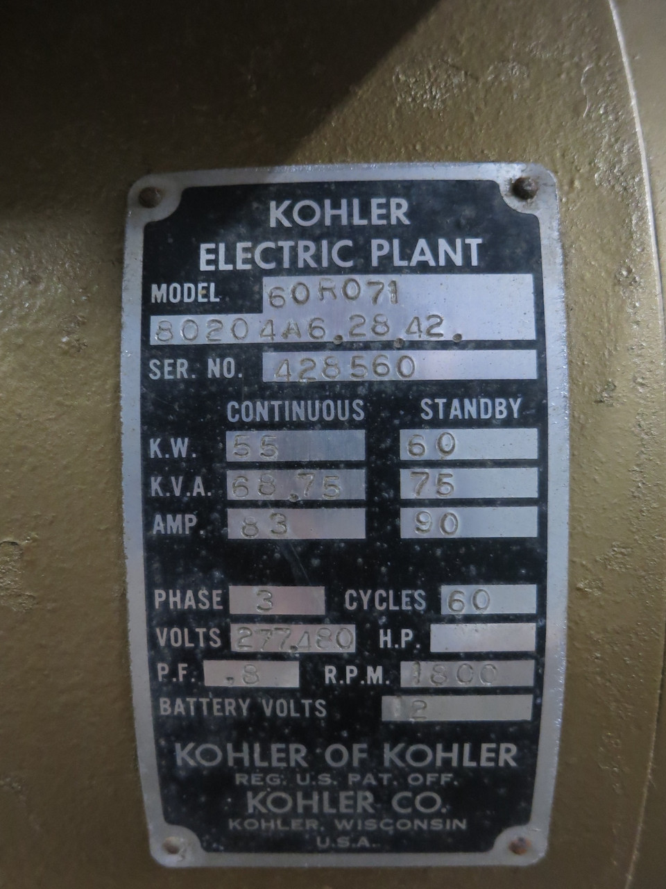 Kohler 60 kW Diesel Generator Set 60R071 3PH 277/480V Genset w Transfer Switch (DW6326-1)