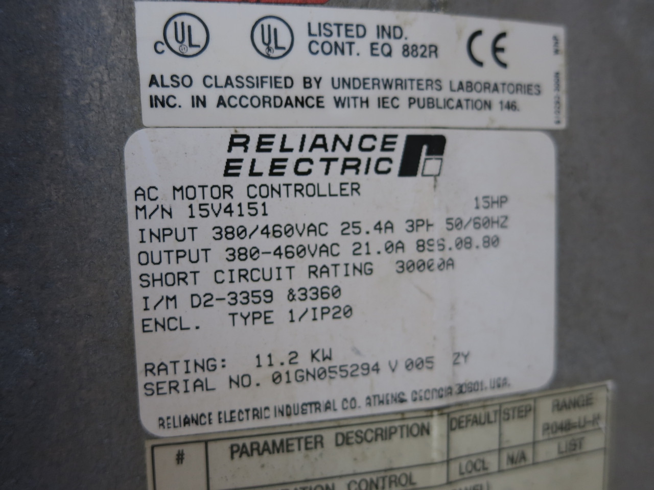Reliance Electric 15V4151 15 HP GV3000 AC VS Drive Motor Controller 460V GV-3000 (DW6324-1)