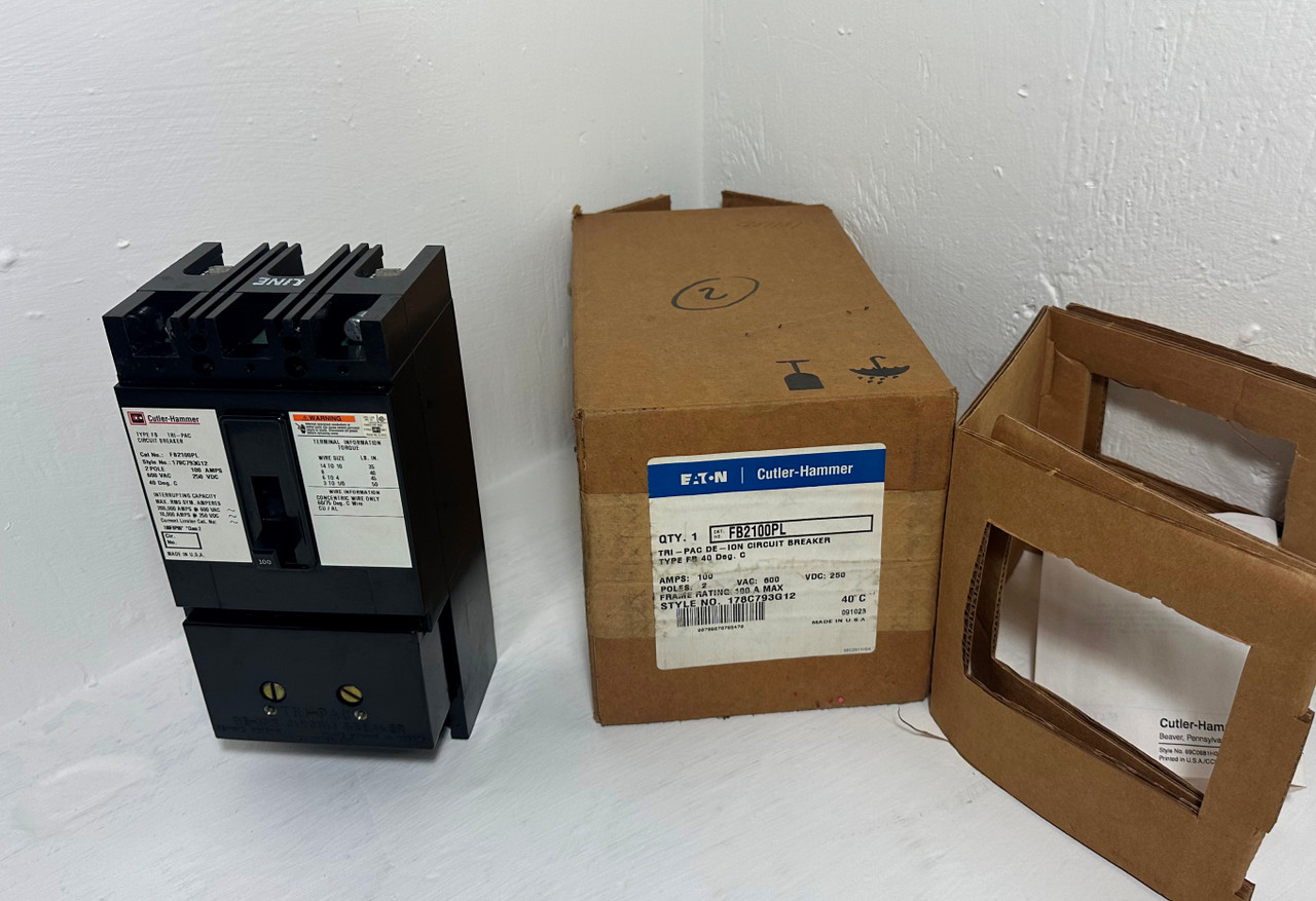 Image of NEW Cutler Hammer FB2100PL 100A Tri-Pac 2P Circuit Breaker 100 Amp 2 Pole NIB
