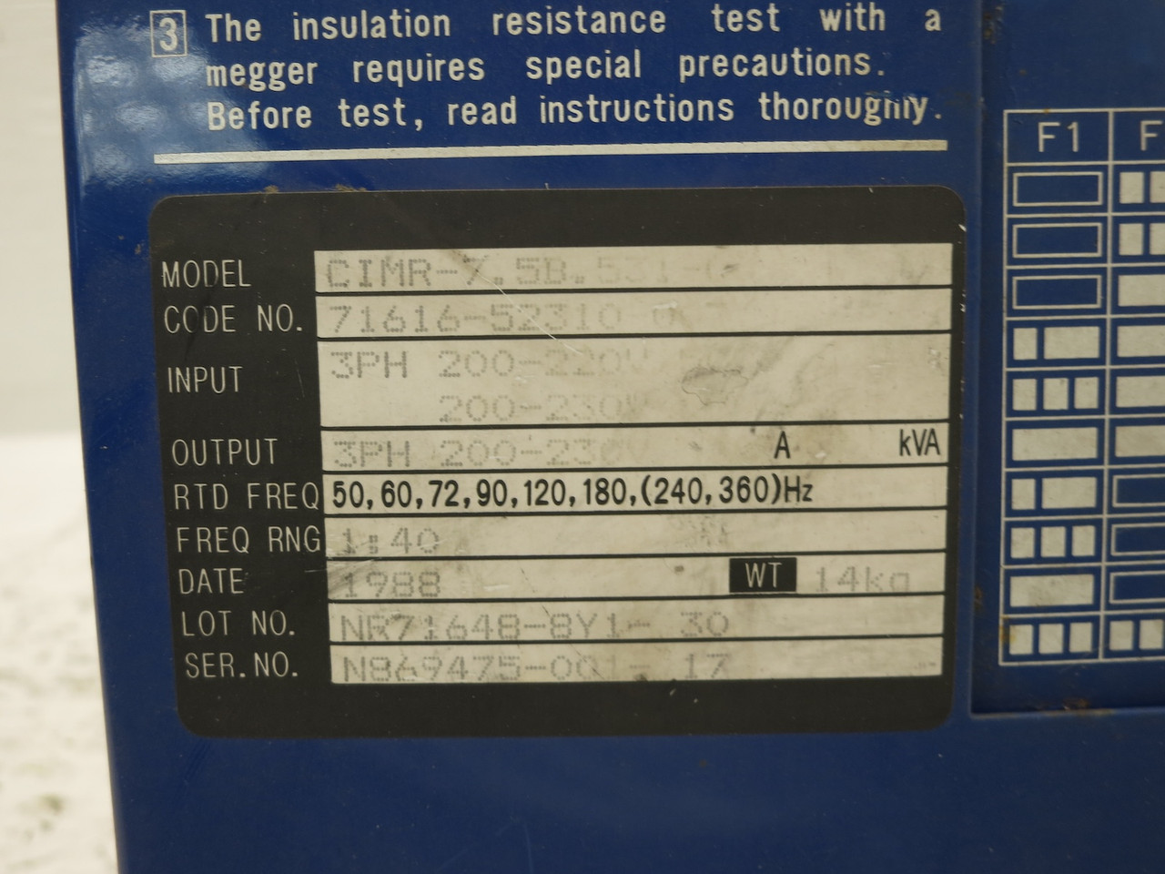 Yaskawa CIMR-7.5B.531-007 Varispeed 616HII AC Drive 230V JOHB-CO7-2 200V Series (DW6376-7)