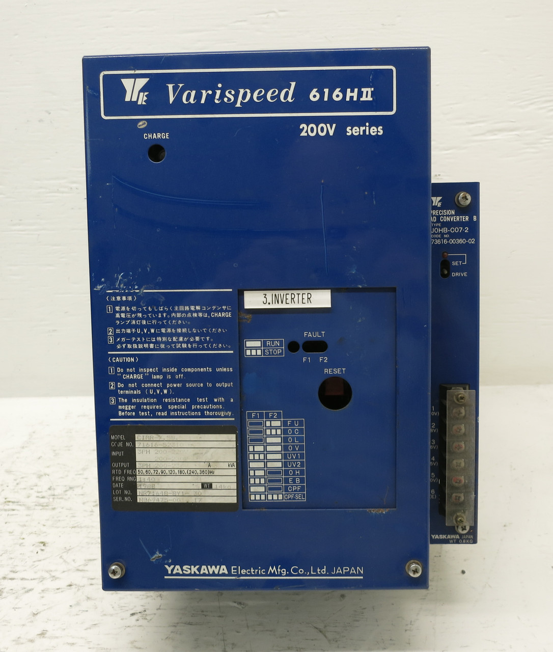 Yaskawa CIMR-7.5B.531-007 Varispeed 616HII AC Drive 230V JOHB-CO7-2 200V Series (DW6376-7)