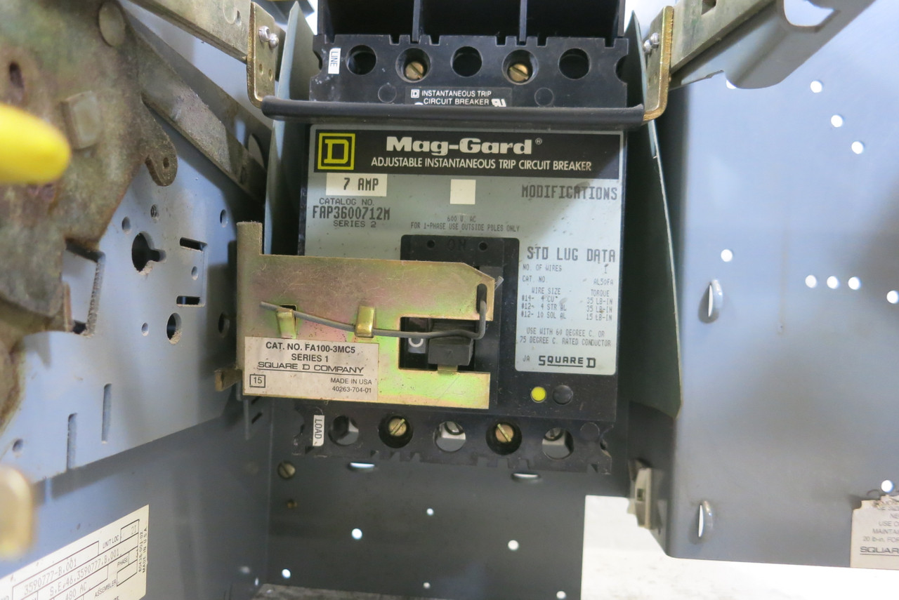 Square D Model 5 7A Breaker Feeder 12" MCC Bucket 7 Amp Mod 5 (BJ0840-39)