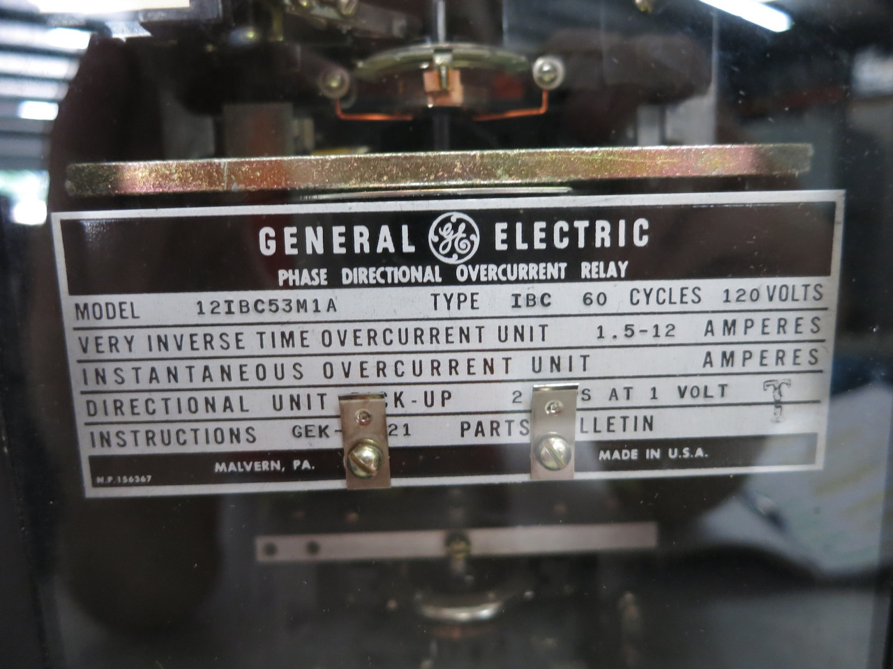GE 12IBC53M1A Phase Directional Overcurrent Relay Type IBC 120V 1.5-12A (DW6406-1)