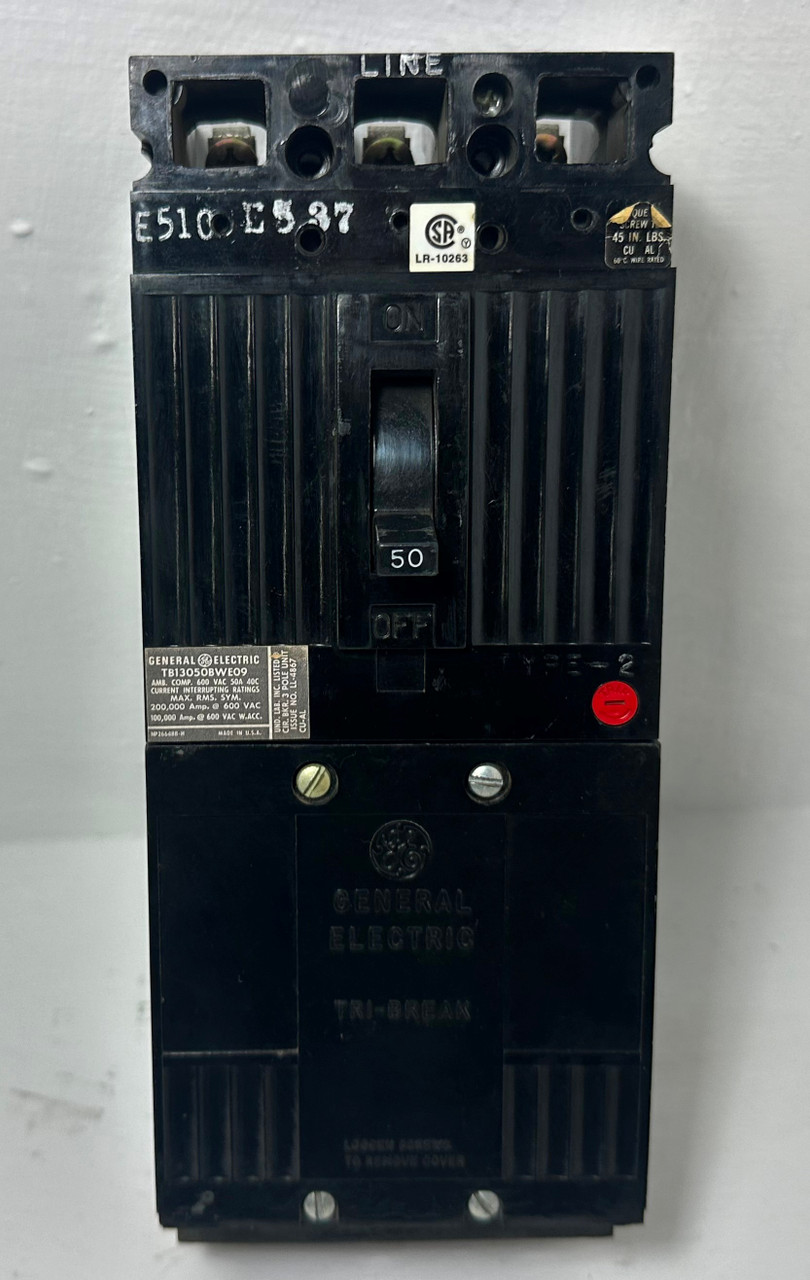 GE TB13050BWE09 50A Tri-Break Circuit Breaker 480/600V 50 Amp General Electric (EM5167-1)