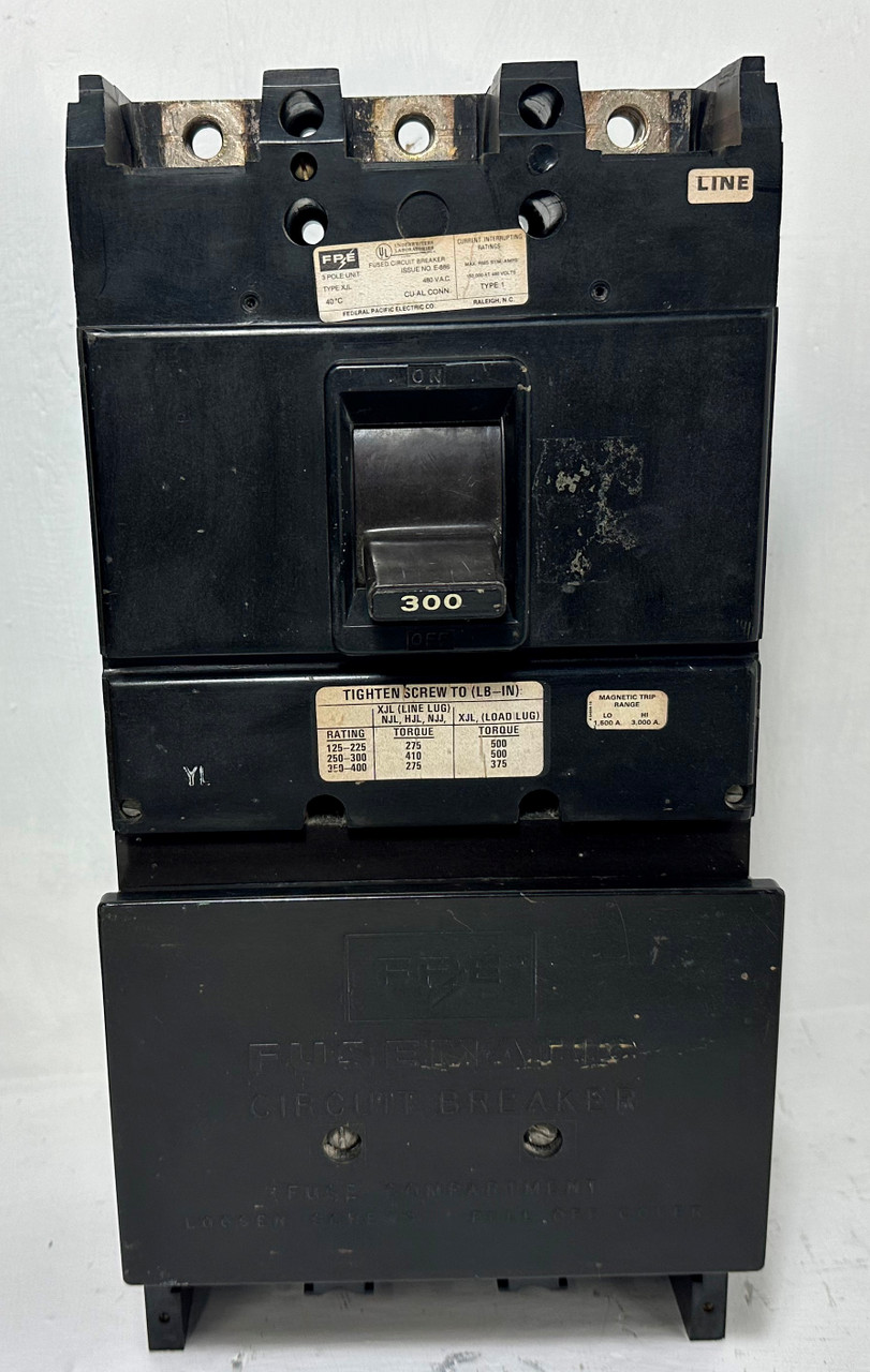 FPE XJL434300 300A Fusematic Circuit Breaker XJL 480V 3P Federal Pacific 300 Amp (EM5175-2)