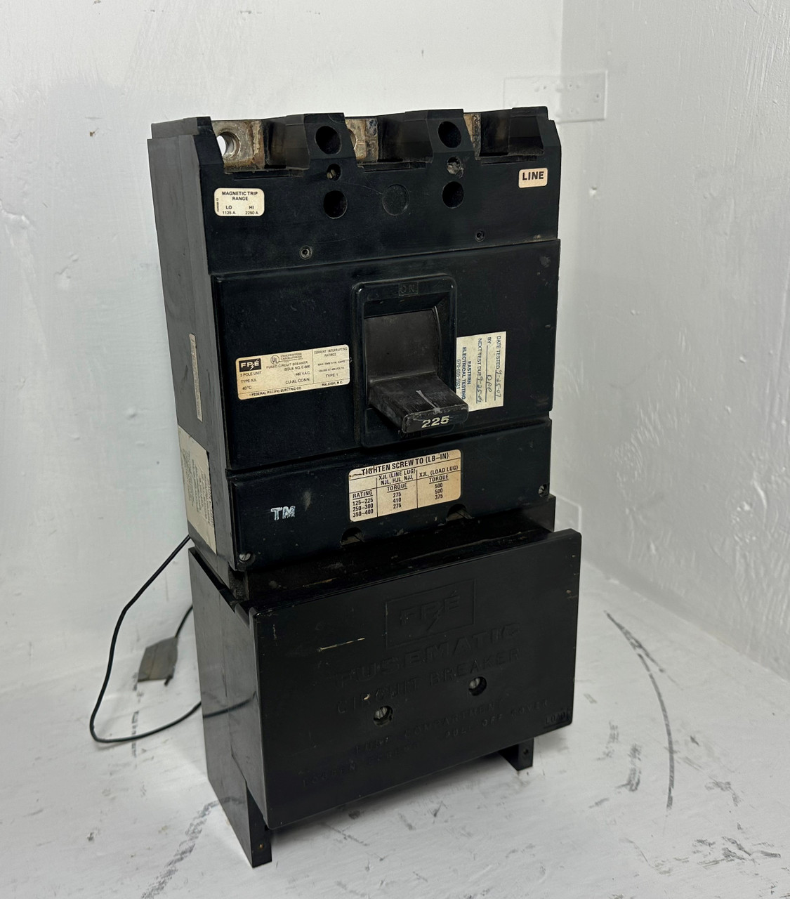 FPE XJL434225 225A Circuit Breaker w/ Shunt XJL 480V 3P Federal Pacific 225 Amp (EM5176-1)