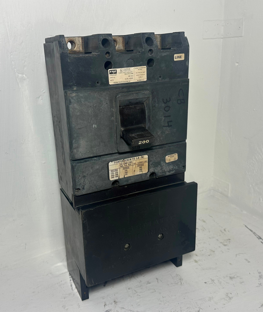 FPE XJL434200 200A Fusematic Circuit Breaker XJL 480V 3P Federal Pacific 200 Amp (EM5178-1)