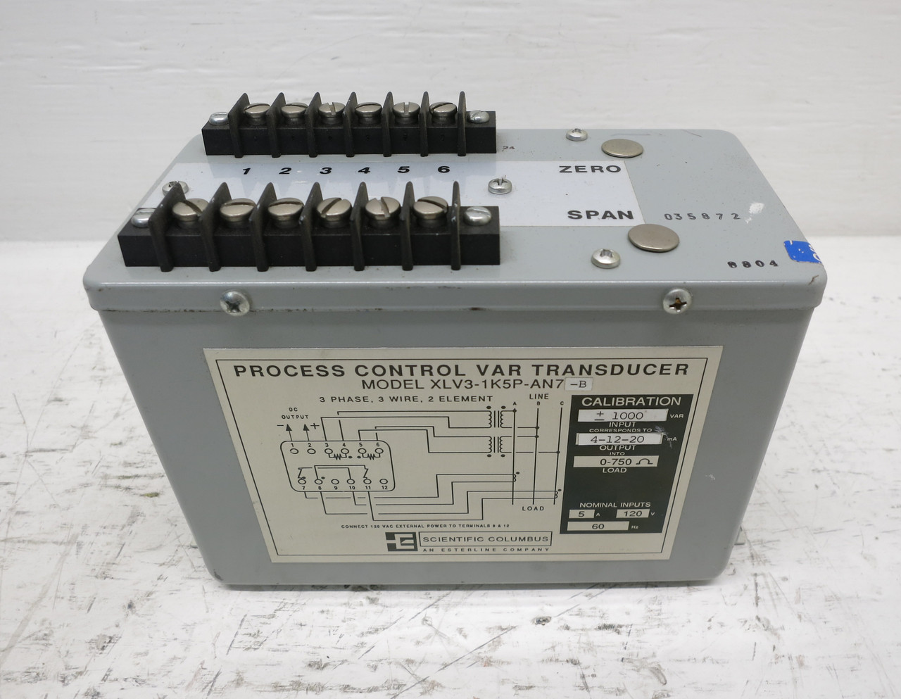 Scientific Columbus XLV3-1K5P-AN7-B Process Control Var Transducer -1000/0/+1000 (DW6469-1)