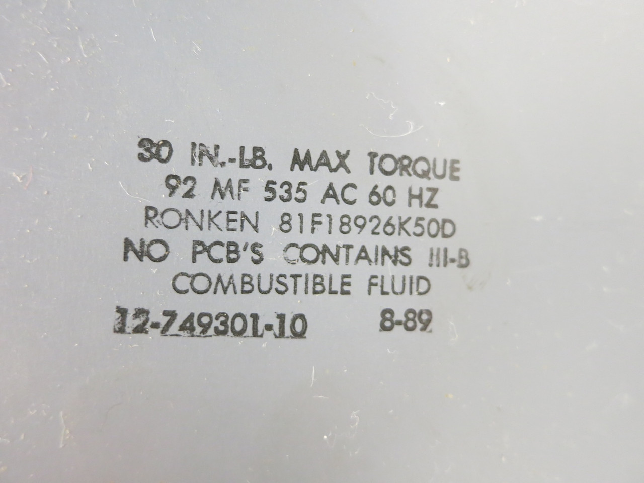 Ronken 81F18926K50D Capacitor 12-749301-10 92 mf 535 AC (DW6468-80)