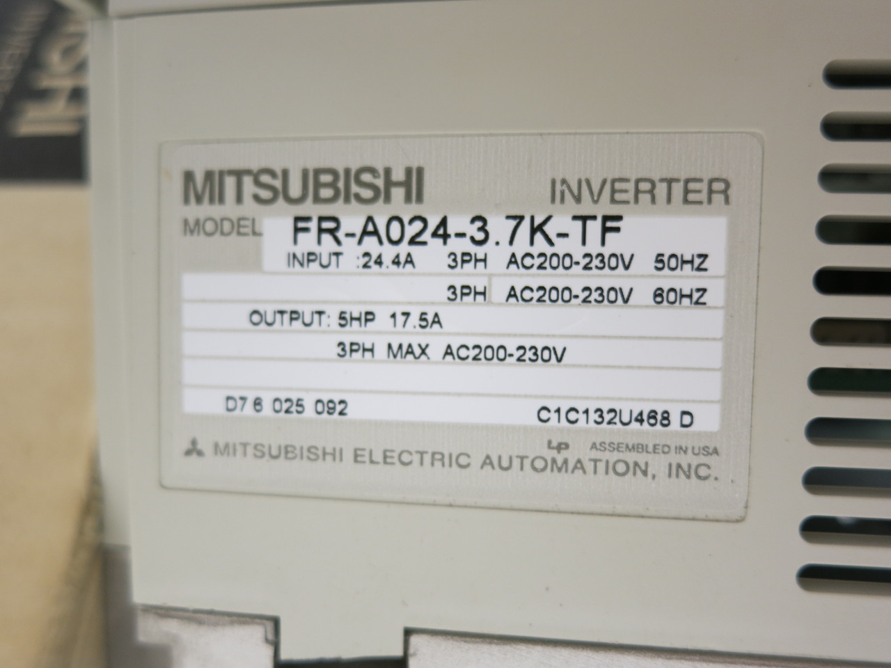 NEW Mitsubishi Freqrol FR-A024-3.7K-TF 5 HP 230V AC VS Drive Inverter FR-A 17.5A (DW6491-1)