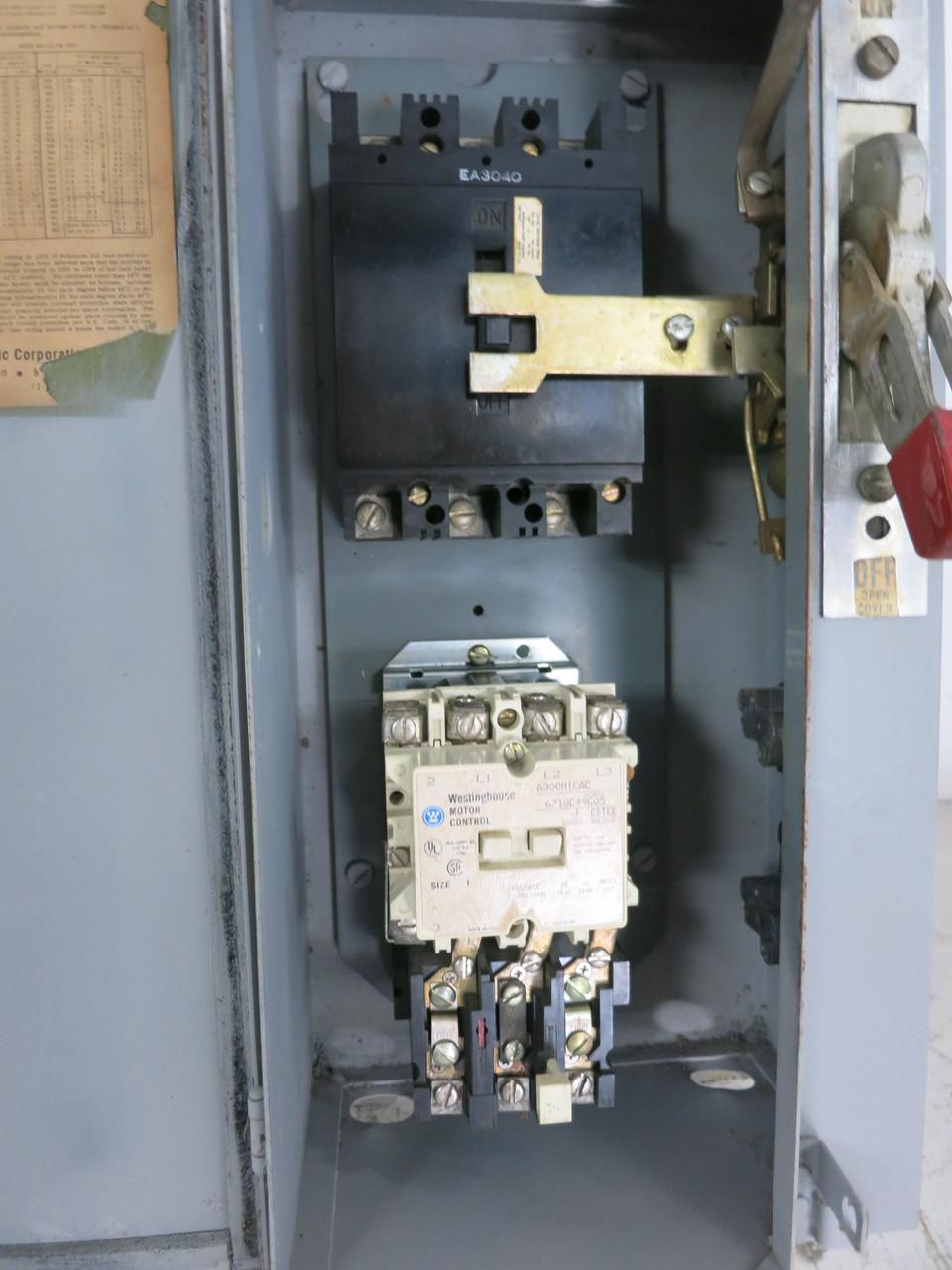 Westinghouse Size 1 Starter 40A Breaker Combination Combo Box 40 Amp A206 3R (DW6526-1)