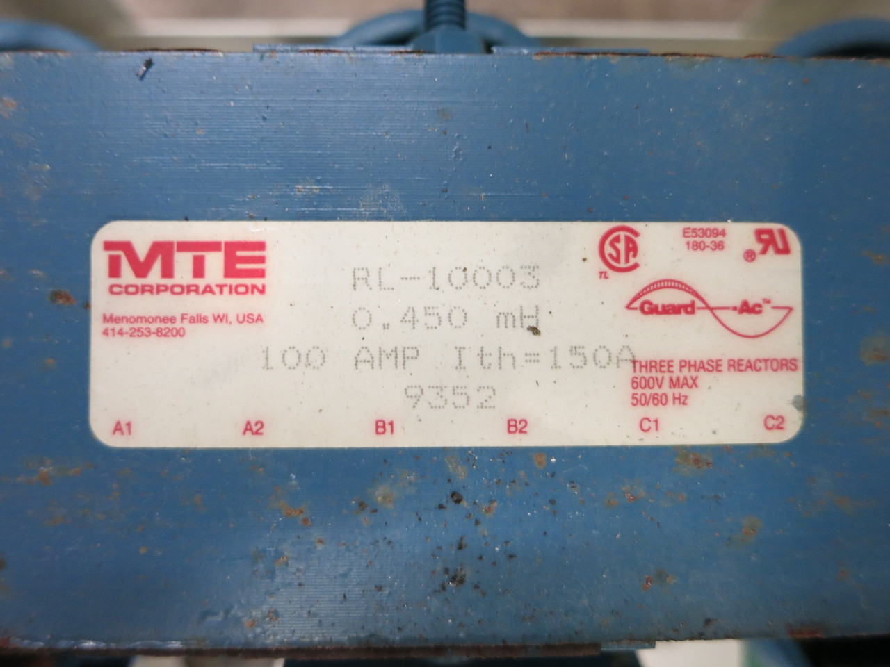 MTE RL-10013 Line Reactor 100 Amp 0.450 mH Ith= 150A Drive Motor 600V RL-10003 (DW6559-1)
